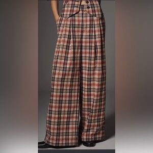 Maeve Red and Black Checkered Trousers with gold flecks NWT